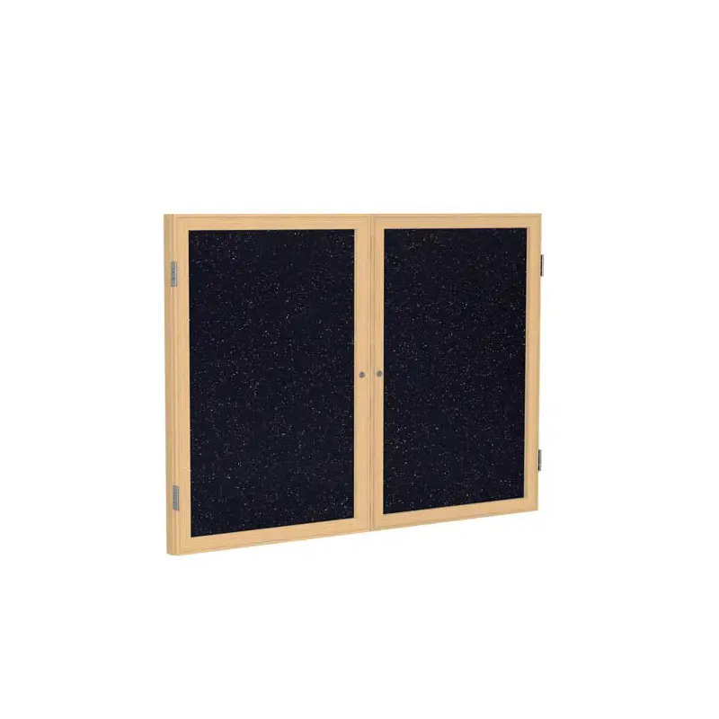 60" x 48" 2-Door Wood Frame Oak Finish Enclosed Recycled Rubber Tackboard - Confetti