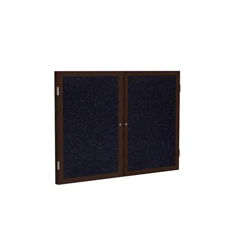 60" x 48" 2-Door Wood Frame Walnut Finish Enclosed Recycled Rubber Tackboard - Confetti