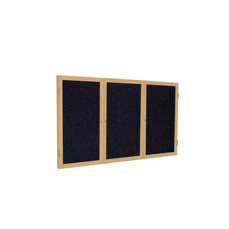 72" x 36" 3-Door Wood Frame Oak Finish Enclosed Recycled Rubber Tackboard - Confetti