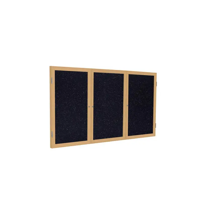 72" x 48" 3-Door Wood Frame Oak Finish Enclosed Recycled Rubber Tackboard - Confetti