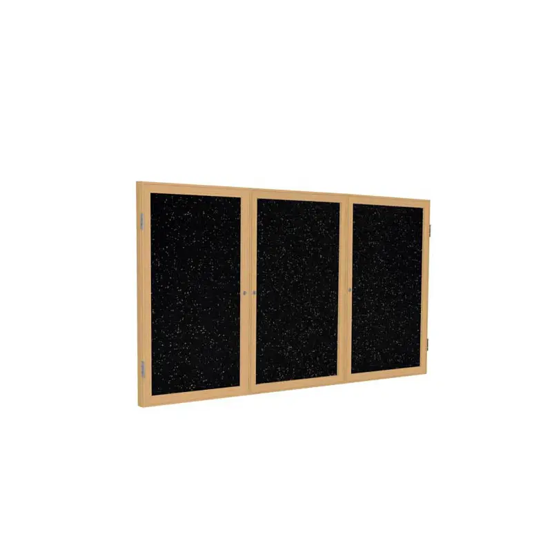 72" x 48" 3-Door Wood Frame Oak Finish Enclosed Recycled Rubber Tackboard - Tan Speckled