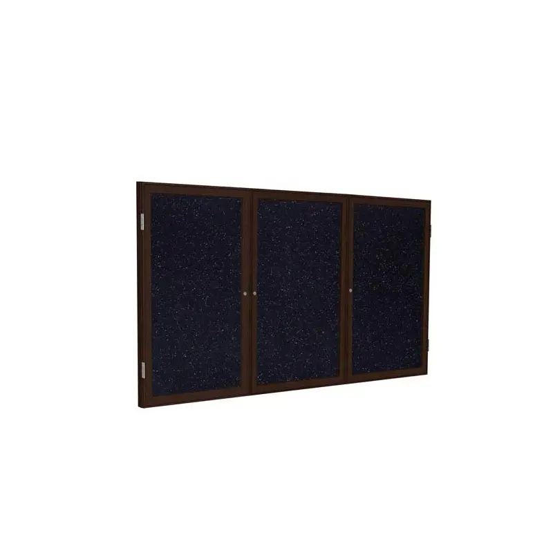 72" x 48" 3-Door Wood Frame Walnut Finish Enclosed Recycled Rubber Tackboard - Confetti