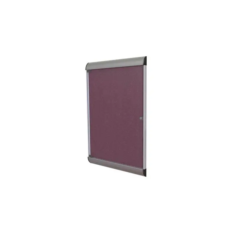26.5" x 42.125" 1-Door Silhouette Enclosed Tackboard, Satin Frame w/ Vinyl Fabric - Berry