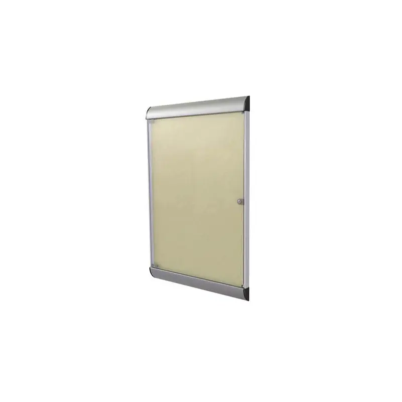 26.5" x 42.125" 1-Door Silhouette Enclosed Tackboard, Satin Frame w/ Vinyl Fabric - Caramel
