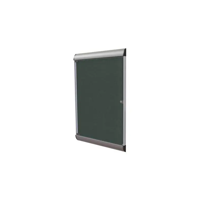 26.5" x 42.125" 1-Door Silhouette Enclosed Tackboard, Satin Frame w/ Vinyl Fabric - Ebony