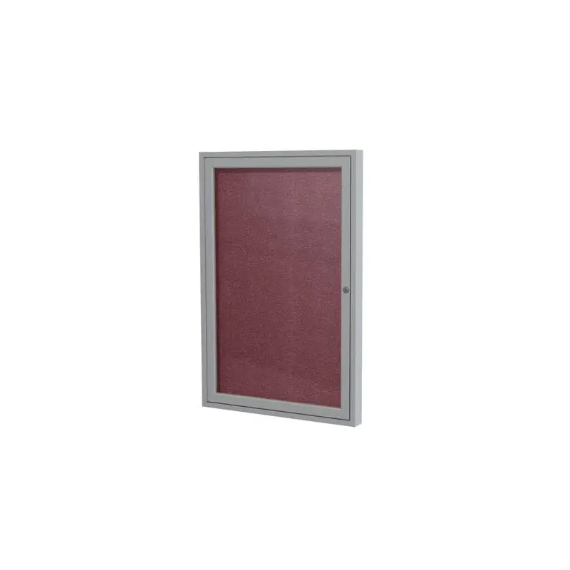 18" x 24" 1-Door Satin Aluminum Frame Enclosed Vinyl Tackboard - Berry