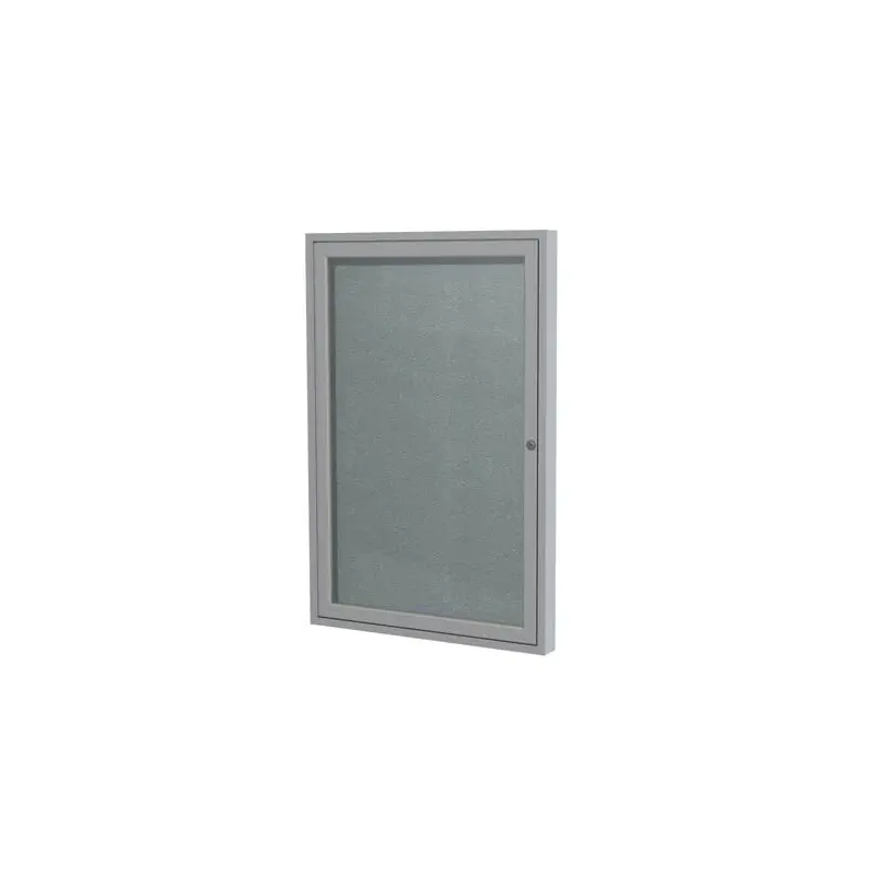 18" x 24" 1-Door Satin Aluminum Frame Enclosed Vinyl Tackboard - Stone