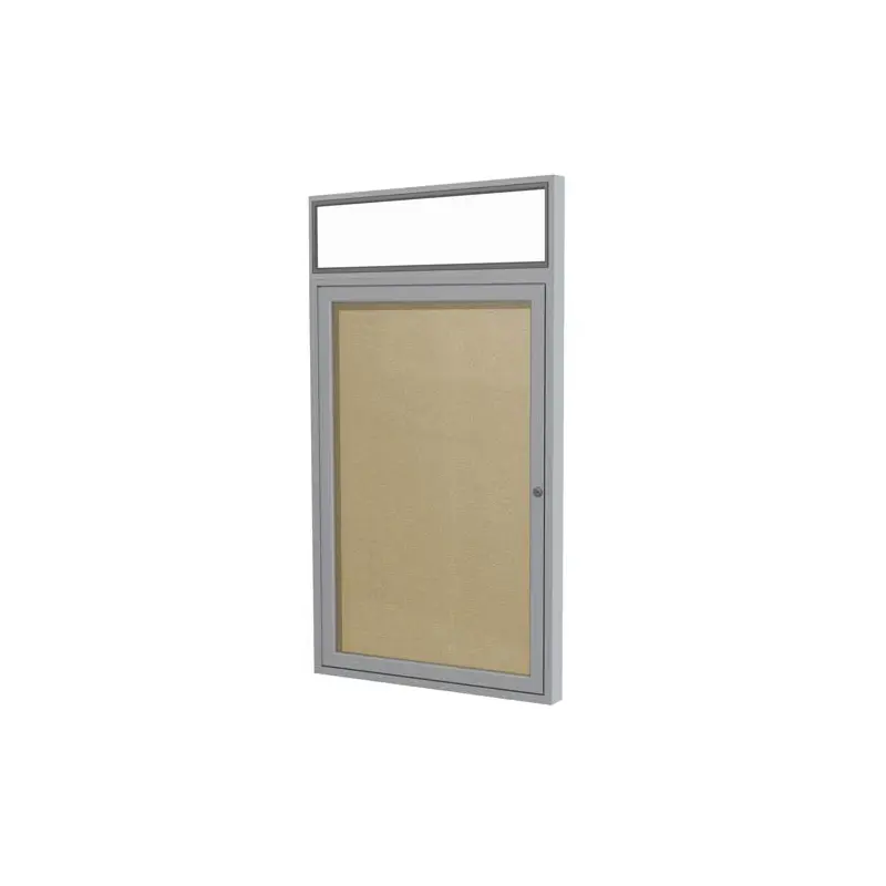 24" x 36" 1-Door Satin Alum Frame w/ Headliner Enclosed Vinyl Tackboard - Caramel