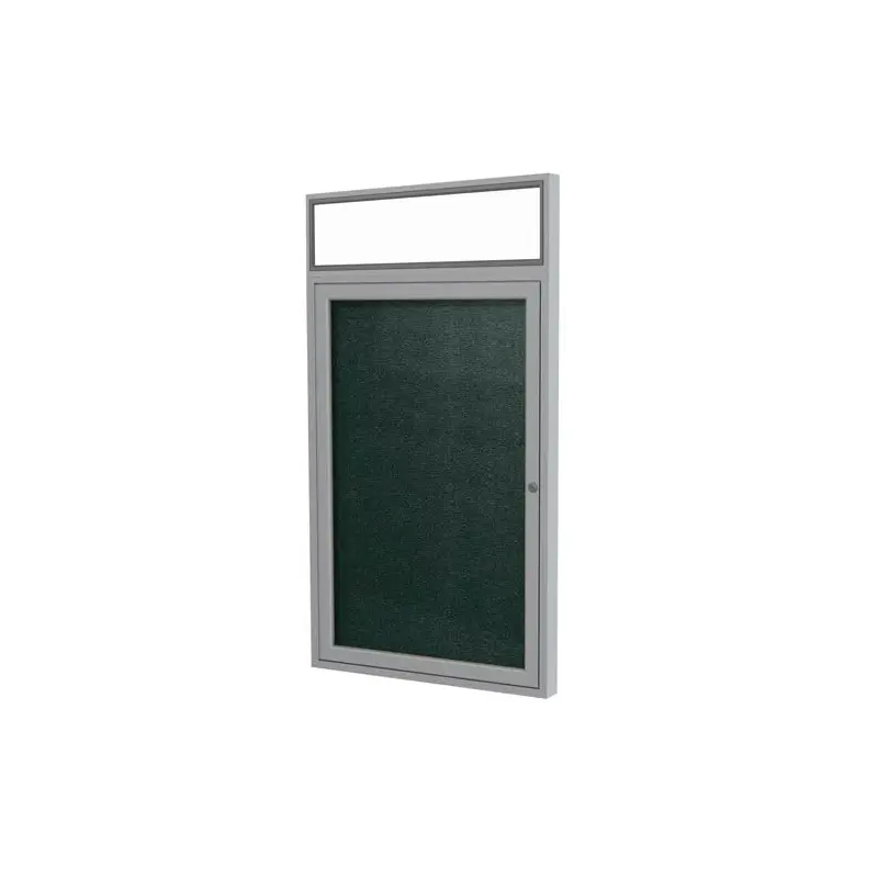 24" x 36" 1-Door Satin Alum Frame w/ Headliner Enclosed Vinyl Tackboard - Ebony