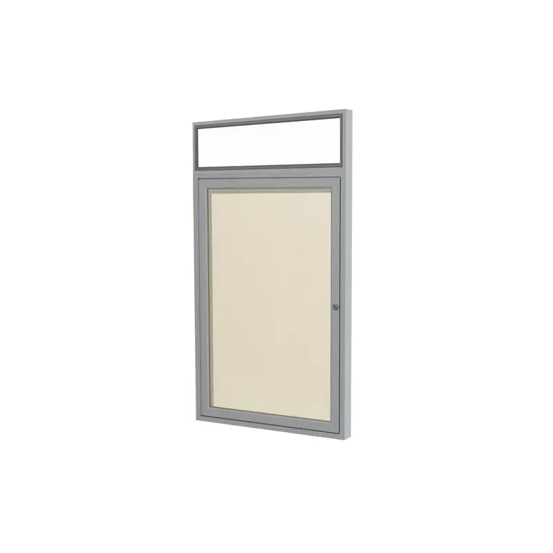 24" x 36" 1-Door Satin Alum Frame w/ Headliner Enclosed Vinyl Tackboard - Ivory