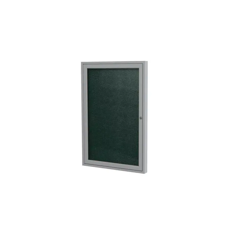 24" x 36" 1-Door Satin Aluminum Frame Enclosed Vinyl Tackboard - Ebony