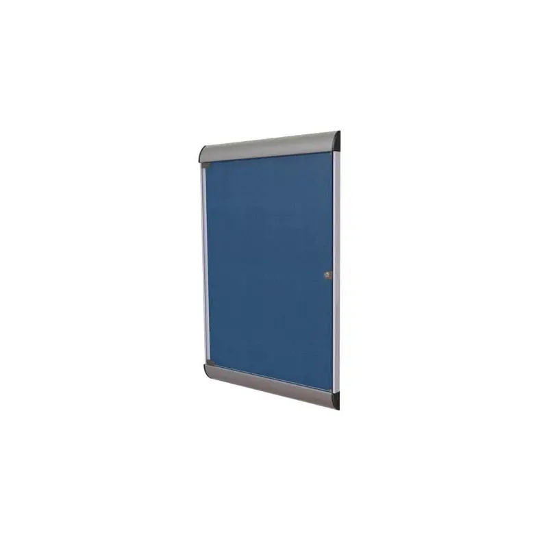 26.5" x 42.125" 1-Door Silhouette Enclosed Tackboard, Satin Frame w/ Vinyl Fabric - Navy