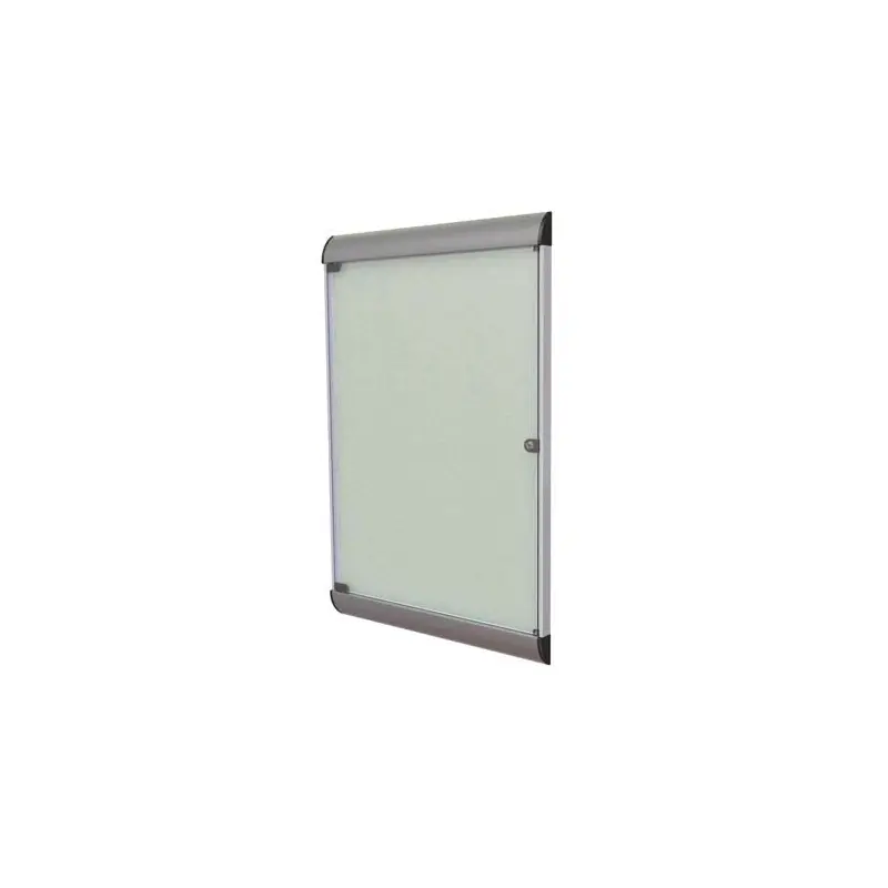 26.5" x 42.125" 1-Door Silhouette Enclosed Tackboard, Satin Frame w/ Vinyl Fabric - Silver