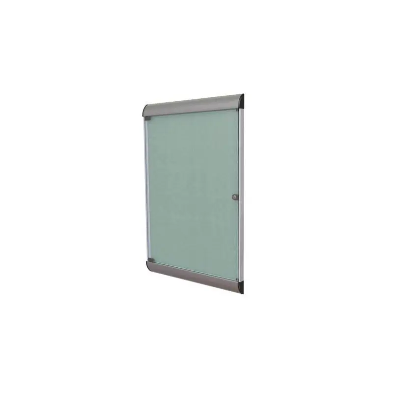 26.5" x 42.125" 1-Door Silhouette Enclosed Tackboard, Satin Frame w/ Vinyl Fabric - Stone