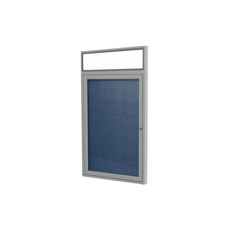 30" x 36" 1-Door Satin Alum Frame w/ Headliner Enclosed Vinyl Tackboard - Navy