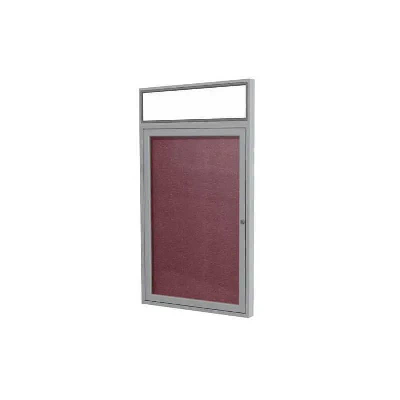 30" x 36" 1-Door Satin Alum Frame w/Illuminated Headliner Enclsd Vinyl Tackboard - Berry