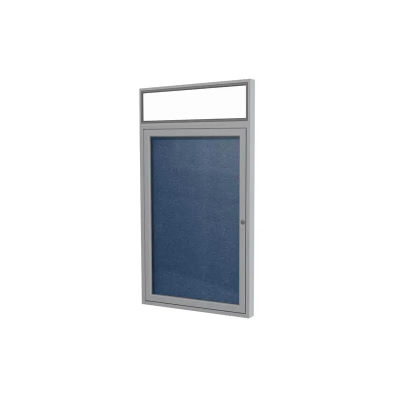 30" x 36" 1-Door Satin Alum Frame w/Illuminated Headliner Enclsd Vinyl Tackboard - Navy