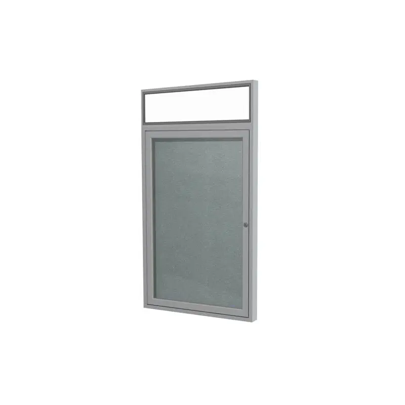 30" x 36" 1-Door Satin Alum Frame w/Illuminated Headliner Enclsd Vinyl Tackboard - Stone