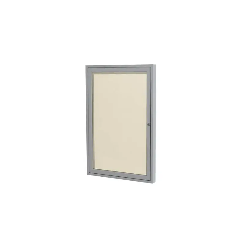 30" x 36" 1-Door Satin Aluminum Frame Enclosed Vinyl Tackboard - Ivory