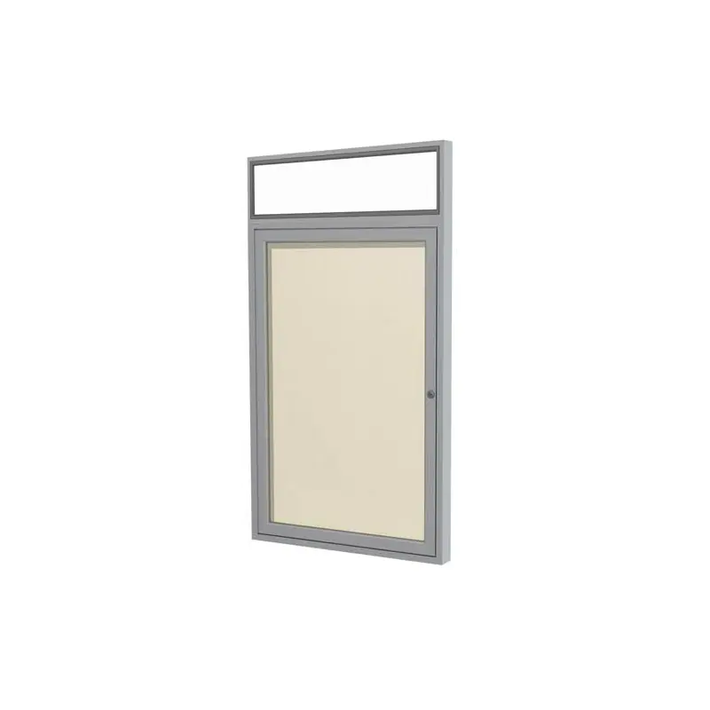 36" x 36" 1-Door Satin Alum Frame w/ Headliner Enclosed Vinyl Tackboard - Ivory