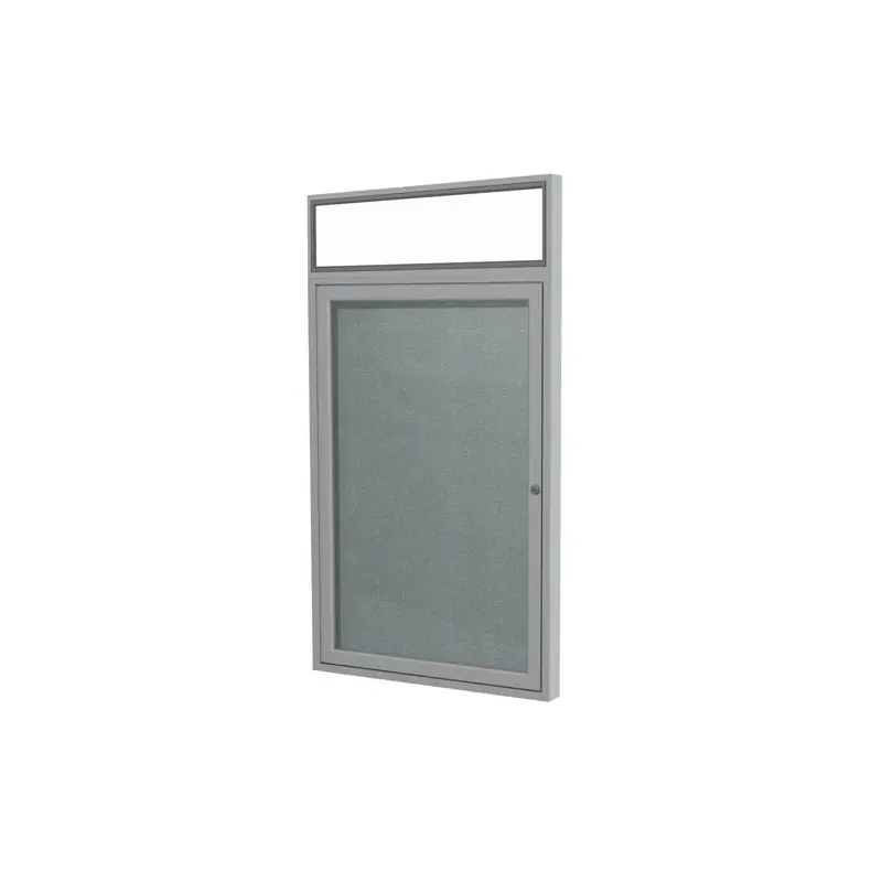 36" x 36" 1-Door Satin Alum Frame w/ Headliner Enclosed Vinyl Tackboard - Stone
