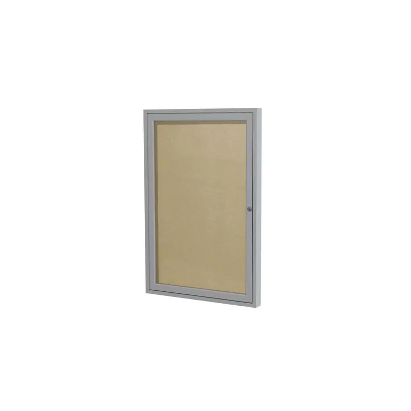36" x 36" 1-Door Satin Aluminum Frame Enclosed Vinyl Tackboard - Caramel