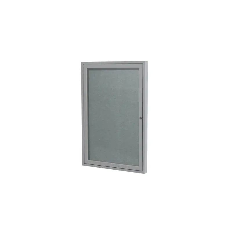 36" x 36" 1-Door Satin Aluminum Frame Enclosed Vinyl Tackboard - Stone