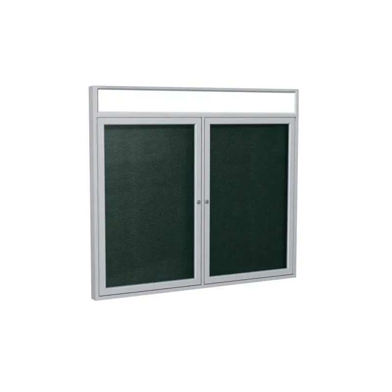 48" x 36" 2-Door Satin Alum Frame w/ Headliner Enclosed Vinyl Tackboard - Ebony