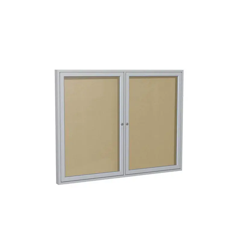 48" x 36" 2-Door Satin Aluminum Frame Enclosed Vinyl Tackboard - Caramel
