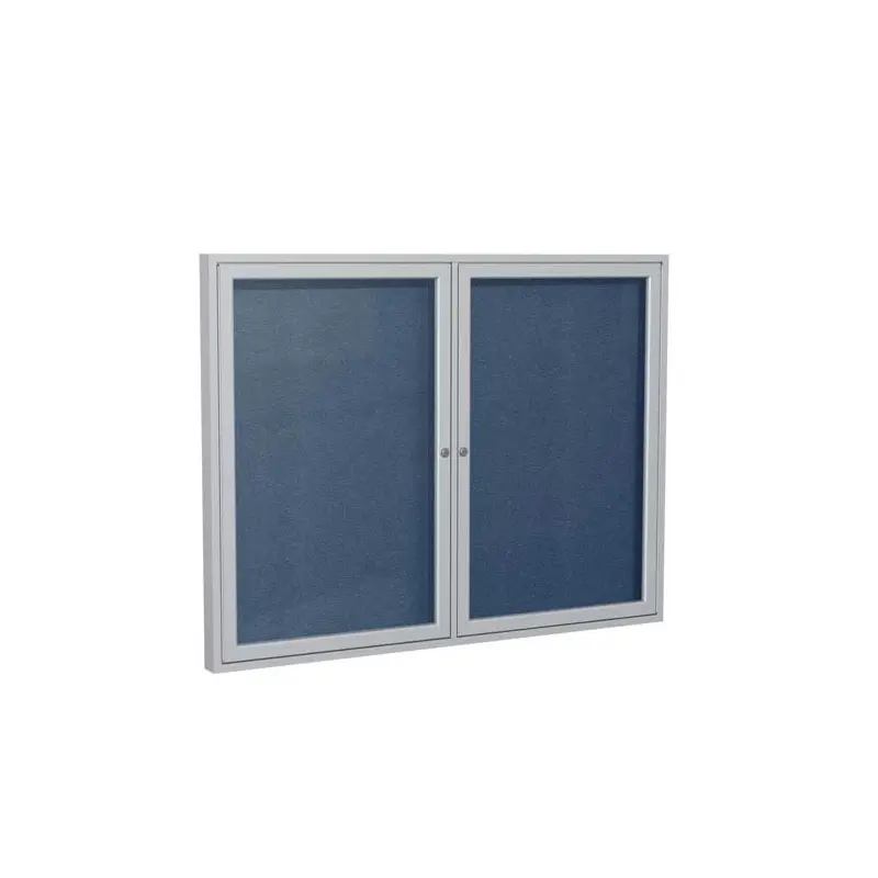 48" x 36" 2-Door Satin Aluminum Frame Enclosed Vinyl Tackboard - Navy