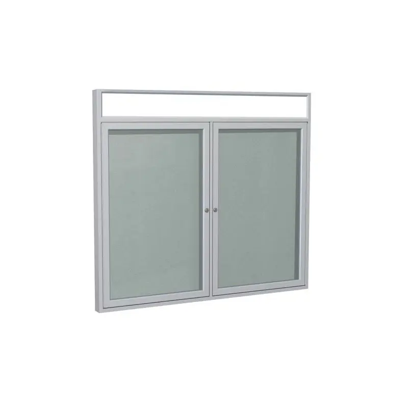60" x 36" 2-Door Satin Alum Frame w/ Headliner Enclosed Vinyl Tackboard - Silver