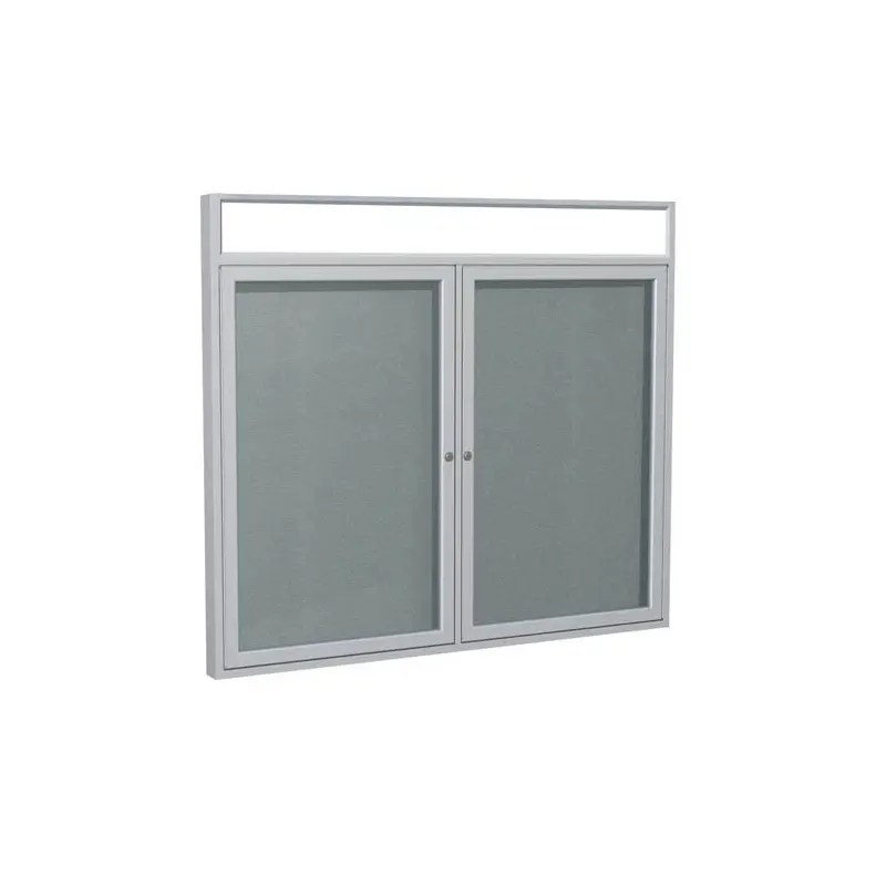 60" x 36" 2-Door Satin Alum Frame w/ Headliner Enclosed Vinyl Tackboard - Stone