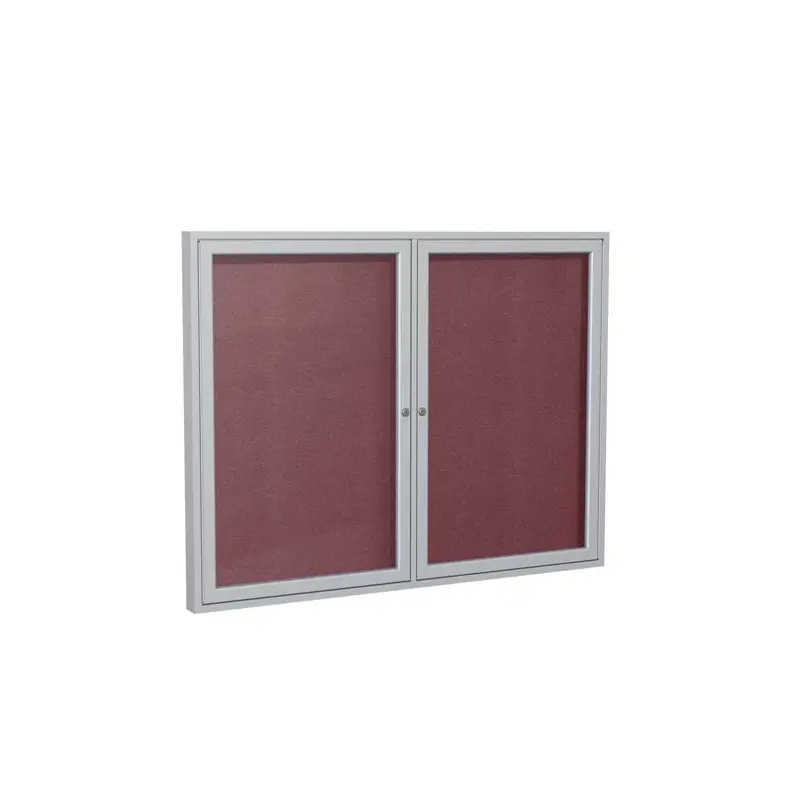 60" x 36" 2-Door Satin Aluminum Frame Enclosed Vinyl Tackboard - Berry