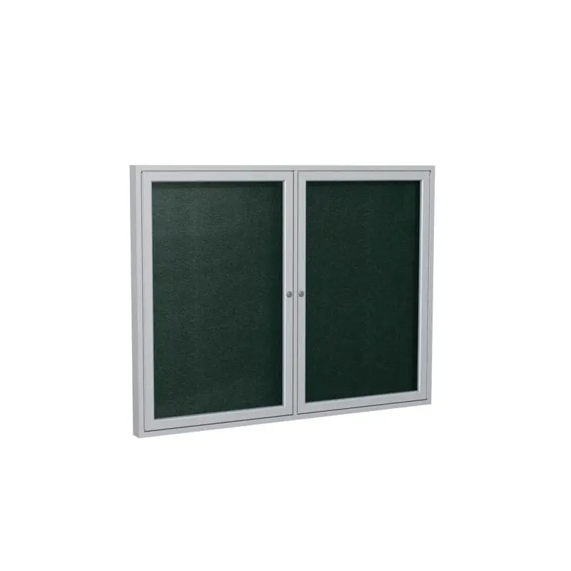 60" x 36" 2-Door Satin Aluminum Frame Enclosed Vinyl Tackboard - Ebony