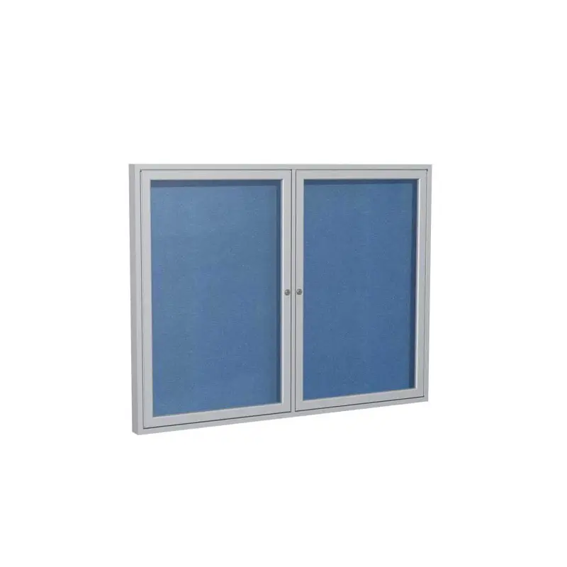 60" x 36" 2-Door Satin Aluminum Frame Enclosed Vinyl Tackboard - Ocean
