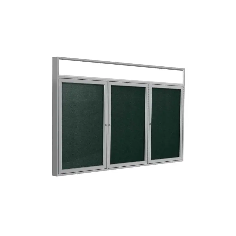 72" x 36" 3-Door Satin Alum Frame w/Illuminated Headliner Enclsd Vinyl Tackboard - Ebony