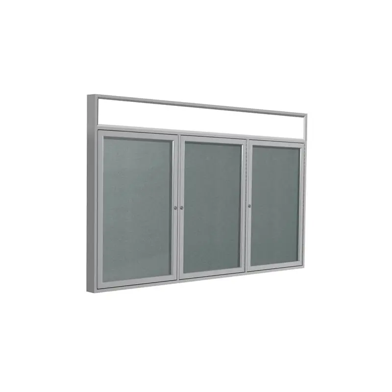 72" x 36" 3-Door Satin Alum Frame w/Illuminated Headliner Enclsd Vinyl Tackboard - Stone