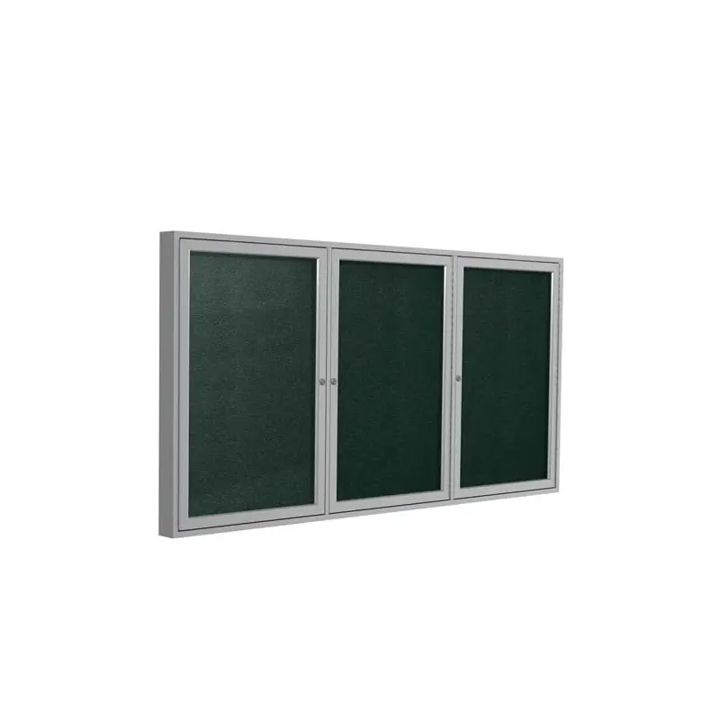 72" x 36" 3-Door Satin Aluminum Frame Enclosed Vinyl Tackboard - Ebony