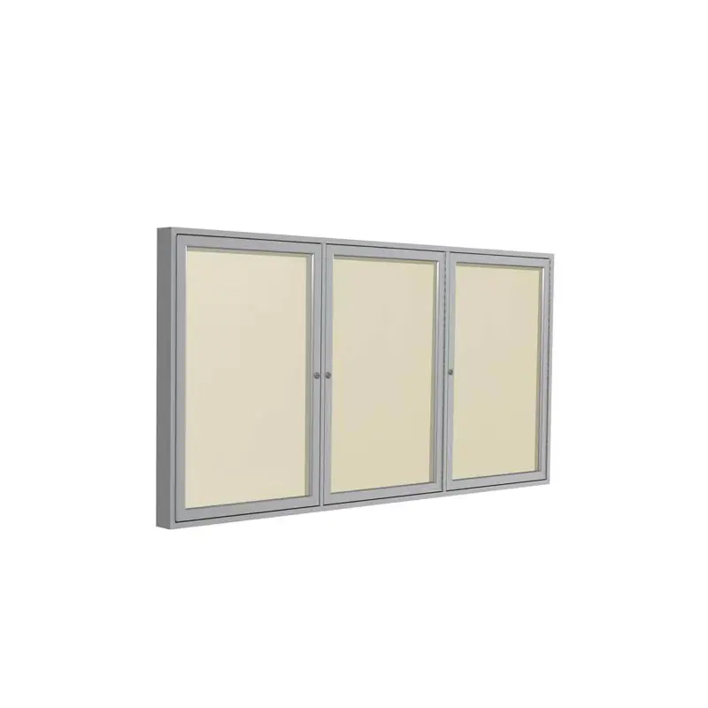 72" x 36" 3-Door Satin Aluminum Frame Enclosed Vinyl Tackboard - Ivory