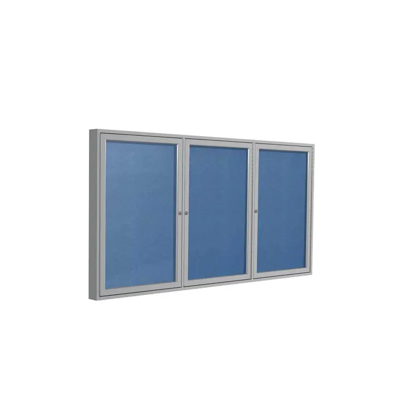 72" x 36" 3-Door Satin Aluminum Frame Enclosed Vinyl Tackboard - Ocean
