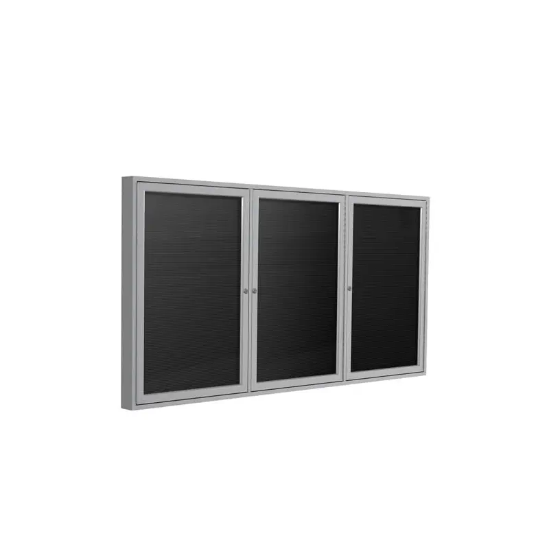 72" x 48" 3-Door Satin Aluminum Frame Enclosed Vinyl Letterboard - Black