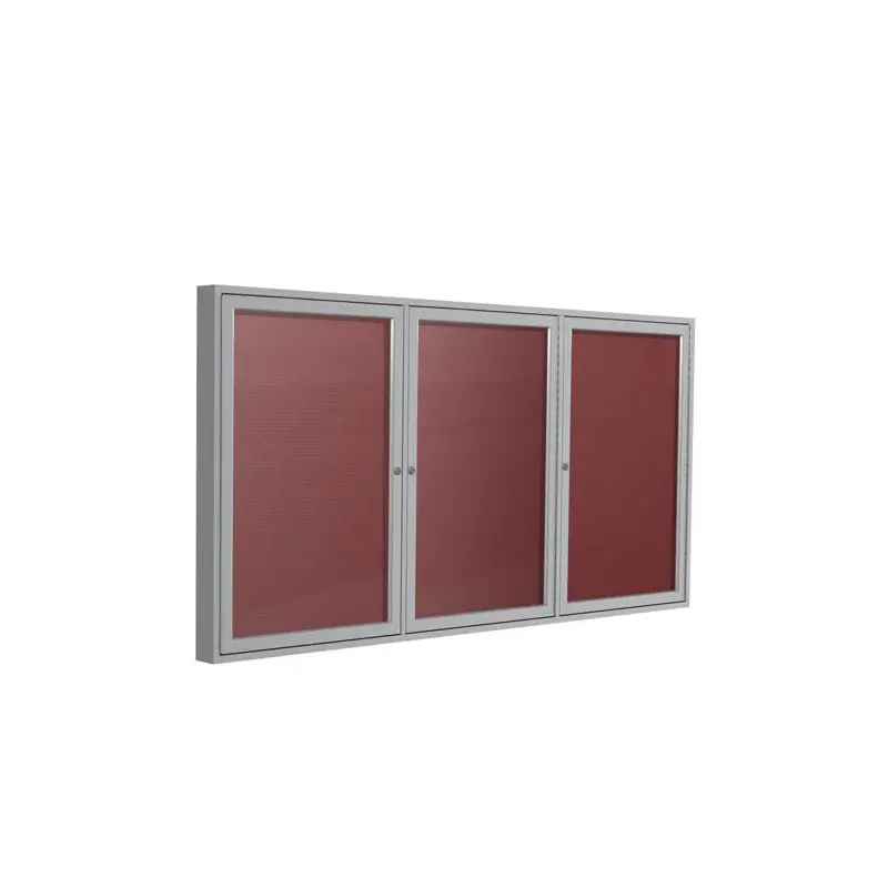 72" x 48" 3-Door Satin Aluminum Frame Enclosed Vinyl Letterboard - Burgundy