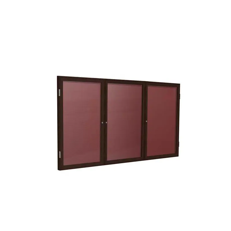 96" x 48" 3-Door Wood Frame Walnut Finish Enclosed Flannel Letterboard - Burgundy