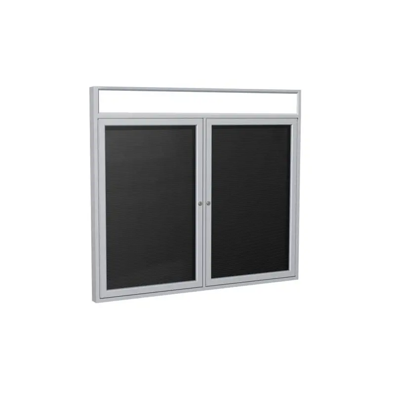 48" x 36" 2-Door Satin Alum Frame w/Illuminated Headliner Enclosed Vinyl Letterboard - Black