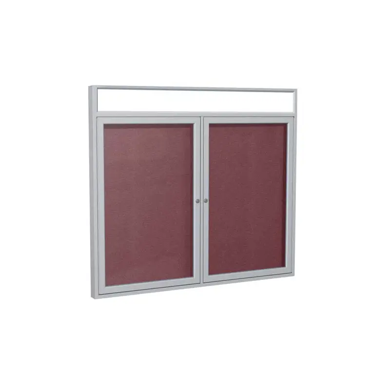 48" x 36" 2-Door Satin Alum Frame w/Illuminated Headliner Enclsd Vinyl Tackboard - Berry