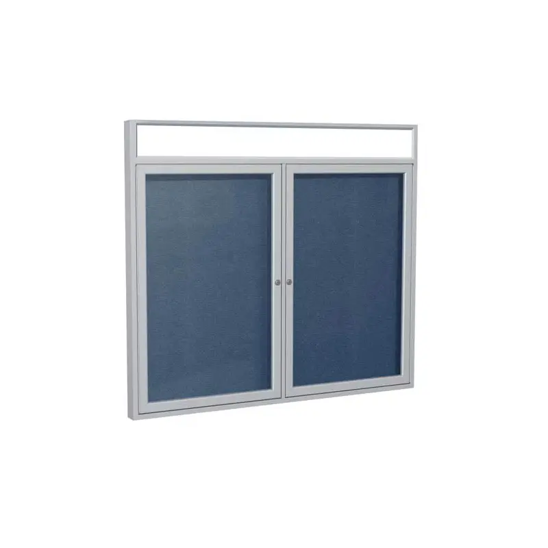 48" x 36" 2-Door Satin Alum Frame w/Illuminated Headliner Enclsd Vinyl Tackboard - Navy