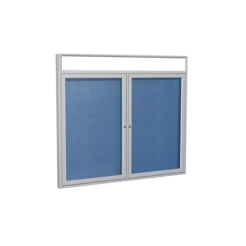 48" x 36" 2-Door Satin Alum Frame w/Illuminated Headliner Enclsd Vinyl Tackboard - Ocean