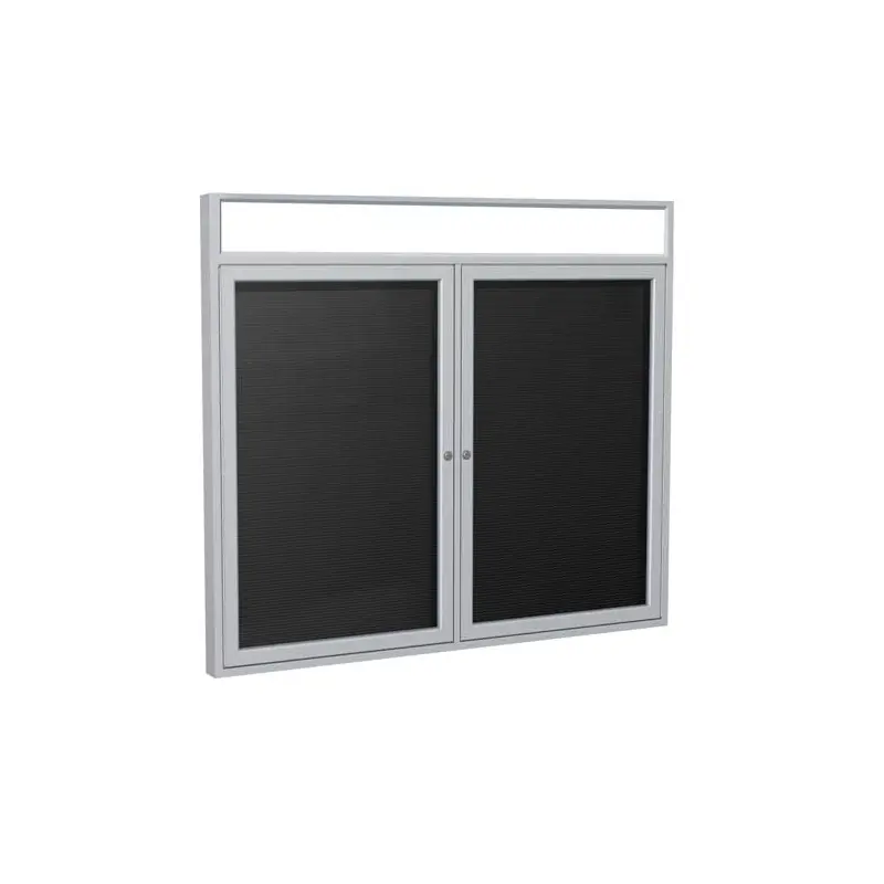 60" x 36" 2-Door Satin Alum Frame w/Illuminated Headliner Enclosed Flannel Letterboard - Black