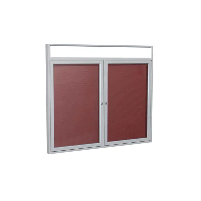60" x 36" 2-Door Satin Alum Frame w/Illuminated Headliner Enclosed Vinyl Letterboard - Burgundy