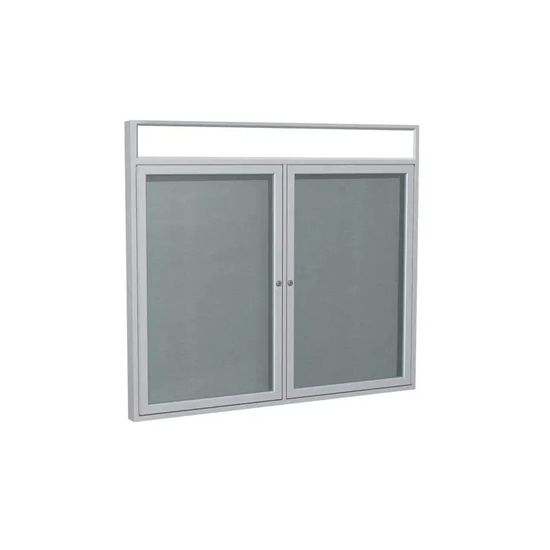 60" x 36" 2-Door Satin Alum Frame w/Illuminated Headliner Enclsd Vinyl Tackboard - Stone